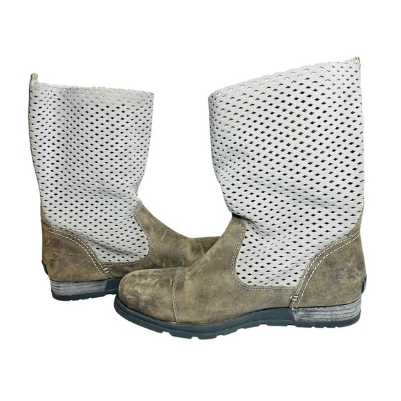 Sorel Major Pull On Perforated Laser Cut Leather Boots Beige &‎ Gray Women’s 8.5 - Picture 8 of 11